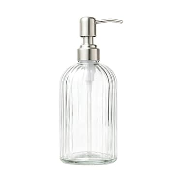 Easy-Tang EasyTang Glass Hand Soap Dispenser Silver Pump Refillable Dish Shampoo Lotion Bottle with Brushed Bathroom Kitchen Decor 18 OZ