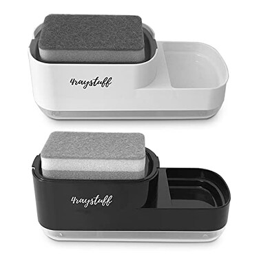 4raystuff Dish Soap Dispenser for Kitchen Sink 2 in 1 with Sponge Holder Liquid Soap Dispenser and Sponge Included Black or White Dish Soap Pump Dispenser Black