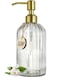 JASAI 18Oz Glass Soap Dispenser with Golden Pump for KitchenRefillable Liquid Hand soap Dispenser with Vertical Stripe Clear Soap Dispenser Bathroom for Hand soap Dish Soap Lotion