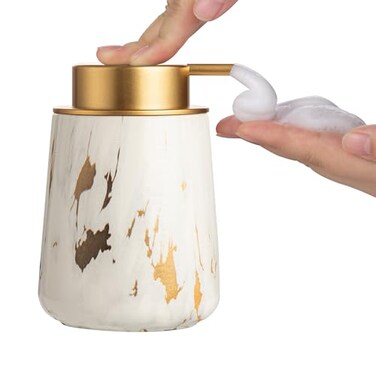 Enra Ceramic Gold Foaming Soap Dispenser12 oz Marble Foam soap Dispenser Bathroom Refillable Hand Soap Dispenser for Bathroom Kitchen with EasytoPress Pump Glod Foam Type