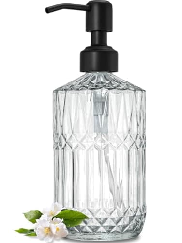 JASAI 18Oz Glass Soap Dispenser with Black Rust Proof Pump Refillable Kitchen soap Dispenser Thick Glass Soap Dispenser Bathroom for Hand soap Dish Soap Lotion Body WashBlack