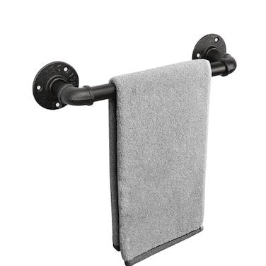 Livabber Industrial Pipe Towel Bar Rustic Iron Decor Bathroom Hardware Towel Holder Accessory Heavy Duty Wall Mounted Bath Towel RackBlack 12 Inch