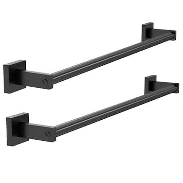 MKO Towel Bar for Bathroom 24 Hand Towel Holder Rod with Metal Black Towel Racks for Bathroom Hanger Wall Mounted for Home Essentials 2 Pack