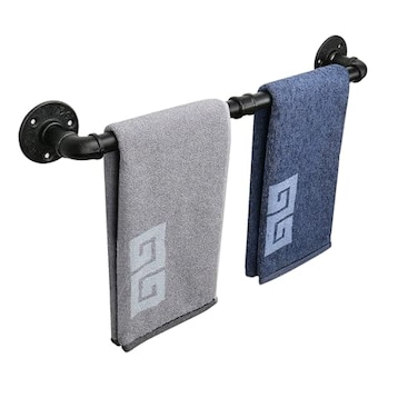 NearMoon Industrial Pipe Towel Bar Heavy Duty Bathroom Hardware Towel Holder Accessory Wall Mounted DIY Rustic Iron Bathroom Towel Rack Holder 18 Inch Black
