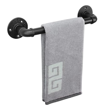 NearMoon Industrial Pipe Towel Bar Heavy Duty Bathroom Hardware Towel Holder Accessory Wall Mounted DIY Rustic Iron Bathroom Towel Rack Holder 12 Inch Black