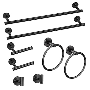 Cilee 8 Piece Matte Black Bathroom Hardware Set 24inch Bathroom Towel barTowel RingToilet Paper Holder Robe Towel Hook SUS304 Stainless Steel Bathroom Accessory Set