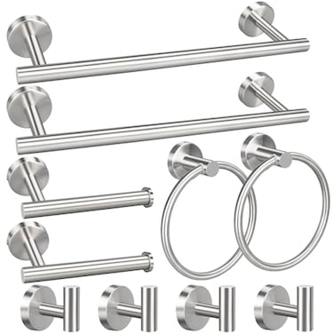 RUBY.Q 10pcs Bathroom Hardware Set Brushed Nickel Bathroom Hardware Set Including 16 Hand Towel Bars Toilet Paper Holders Towel Rings Robe Towel Hooks