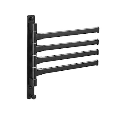JYL HOME Swivel Hand Towel Bar Bathroom Swing Hanger Towel Rack Holder Matte Black Finish Wall Mounted 4Arm