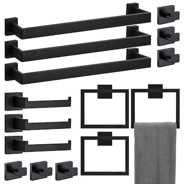 pabues PABUES 15 Pieces 236Inch Bathroom Hardware Accessories SetBlack TStainless Steel Bathroom Hardware SetBath Towel Bar Kit