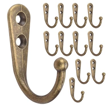 Alele 12Pcs Brass Wall HooksSingle Prong Hook HangerRobe Towel HooksZinc Die Cast Single Prong Hook 12p
