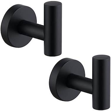 Angle Simple Matte Black Towel Hook 2 PCS SUS304 Stainless Steel Kitchen Bathroom Towel Holder Round Coat Robe Hanger for Wall