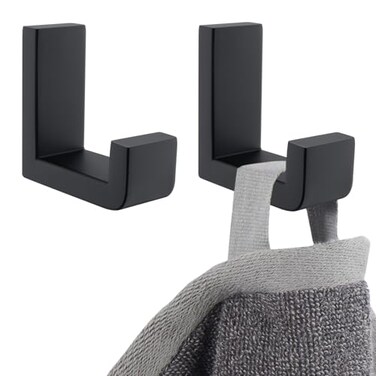 APLusee L Shape Bath Towel Hook 2 Pack 304 Stainless Steel Coat Holder Wall Mounted Storage Hanger for Bathroom Kitchen Matte Black