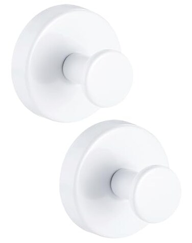 Benvo Suction Cup Hooks No Drill Hooks Stainless Steel Hanging Hooks for Shower Bathroom Kitchen to Hang Towels Robes Loofah Waterproof Hooks Mounting on Glass Doors Tile Mirrors2 Pack White