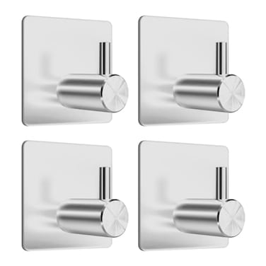 DakGagMah Adhesive Towel Stainless Steel Hooks Heavy Duty Stick on Wall Hooks Shower Hooks for Bathroom Kitchen Hoom Door4 Packs Silver