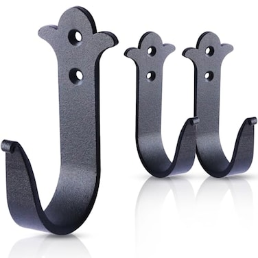 MUMIAO Decorative Iron Hooks Black Wall Mounted Hooks Heavy Duty Rustic Metal Hanger for Hanging Coats Hats Bags Rustic Towel Key Holder Scarves Purses Backpacks Home Decor 3