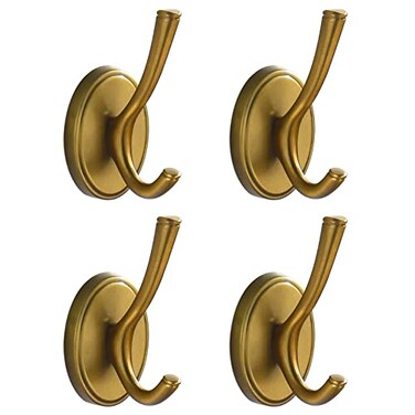 DMYMAT Antique Brass Towel Hooks Vintage Gold Bathroom Robe Hooks Wall Mounted 4 Pack Heavy Duty Wall Coat Hooks for Farmhouse Bedroom Kitchen