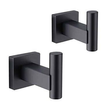 GERZWY Bathroom Matte Black Coat Hook SUS 304 Stainless Steel Single TowelRobe Clothes Hook for Bath Kitchen Garage Heavy Duty Contemporary Hotel Style Wall Mounted 2 Pack DG1407BK