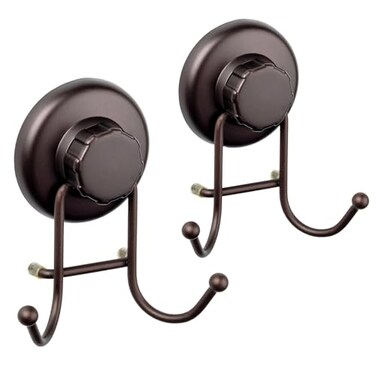 HASKO accessories Powerful Vacuum Suction Cup Hooks Heavy Duty Organizer for Towel Bathrobe and Loofah Shower Hooks for Bathroom Kitchen Adhesive 3M Stick Discs Bronze 2 Pack