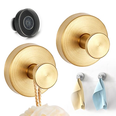 Hcirtnawi Suction Cup Hooks for Shower Bathroom Waterproof Stainless Steel Towel Hooks 15 Lb Capacity Gold2