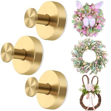 Hoiuter 3Pcs Suction Cup Wreath Hangers 2026 Upgraded Suction Cup Hooks Wreath Hangers for Front Door Glass Doors Windows No Drill Suction Cup Hooks for Shower Kitchen Mirror Loofah Towel 3 Gold