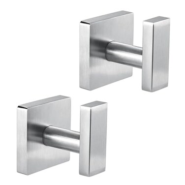 JAAWAN 2Pack Square Towel Hooks Brushed Nickel SUS304 Stainless Steel Heavy Wall Mounted Hooks for Bathroom Kitchen for Hanging Towels Robes Coats Clothes Bags