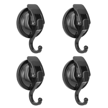 Khdrvok Wreath Cup Hook No Hole Punched BlackPlated Polished Super Suction Hanger for Kitchen Bathroom and Restroom 4 Pack