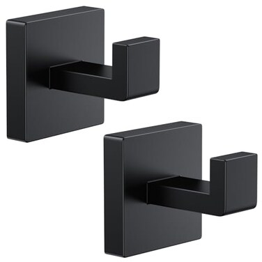 Kruodop 2 PCS Towel Hooks for Bathroom Wall Mount Towel Holder Black Matte Wall Robe HookSquare Stainless Steel Door Hanger Towel Hook for Kitchen BedroomHotelPoolCoats