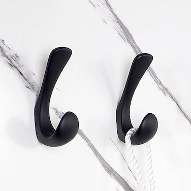 Metaliby 2 Pack Towel Hooks for Bathrooms Wall Mounted Matte Black Bathroom Hooks for Towels Robe Towel Hook for Wall Modern Black Bath Towel Hook
