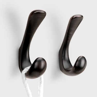 Metaliby 2 Pack Towel Hooks for Bathrooms Wall Mounted Oil Rubbed Bronze Bathroom Hooks for Towels Robe Towel Hook for Wall Modern Bath Towel Hook