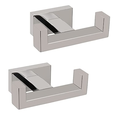 NearMoon Bath Double Towel Hook SUS304 Stainless Steel Square Robe Towel Holder Heavy Duty Rustproof Double Coat Hook for Bathroom Livingroom Kitchen Wall Mounted 2 Pack Chrome Finish