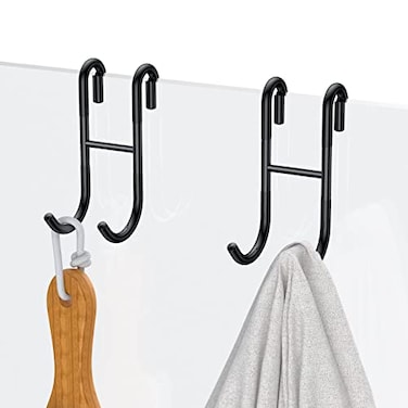 SSTOOHL Over Door Hooks Shower Hooks 2Pack Black Frameless Glass Shower Door Towel Hooks for Bathroom
