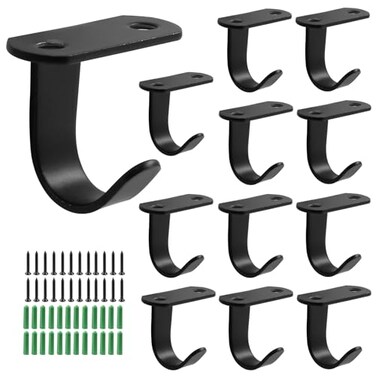 Piutouyar 12 Pack Black Screw Mounted Ceiling Hooks Heavy Duty UnderShelf Coat Hook Stainless Steel TowelRobe Clothes Hook Hanger for Cabinet Kitchen Cupboard Bathroom