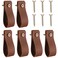 Qianyu 6 Pcs PU Leather Wall Hooks Curtain Rod Hanging Straps Towel Holder Hanger Cabinet Handle Loop Storage Supplies Boho Style Decor for Bathroom Kitchen Bedroom