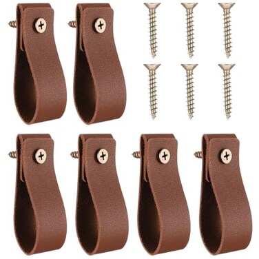 Qianyu 6 Pcs PU Leather Wall Hooks Curtain Rod Hanging Straps Towel Holder Hanger Cabinet Handle Loop Storage Supplies Boho Style Decor for Bathroom Kitchen Bedroom