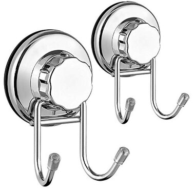 SANNO Double Suction Hooks Suction Cups Vacuum Hook for Flat Smooth Wall Surface Towel Robe Bathroom Kitchen Shower Bath Coat Stainless Steel 2 Pack