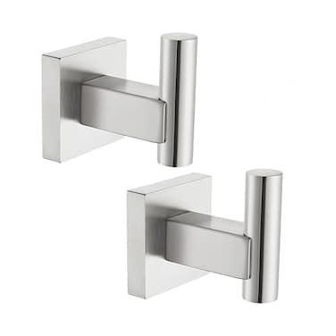 SEIDO 2 Pack Bathroom Towel Hooks 304 Stainless Steel Wall Mounted Hooks for Towels Coats Heavy Duty Bath Towel Holder for Bathroom Kitchen Entryway Brushed Nickel Square Base