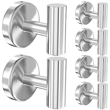 stusgo 6 Packs Silver Towel Hook for Bathroom Wall Drilling Coat Towel Holder Robe Hooks for Hanging Stainless Steel Towel Hooks for Wall Modern Bathroom Towel Hooks