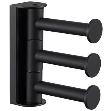 Suyar Bathroom Towel Hook Matte Black Swivel Robe Holder 3 Arms Wall Hook