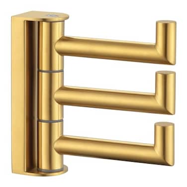 Suyar Brushed Gold Towel Hook SUS 304 Stainless Steel Bathroom Coat Robe Holder with 3 Swivel Arms Wall Hook for Kitchen Entry Garage