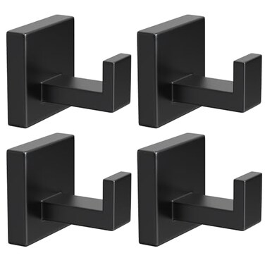 VAEHOLD 4 Pack Robe Towel Hooks for Bathrooms Matte Black Coat Hooks for Hanging Stainless Steel Heavy Duty Wall Mounted Shower Hooks Wall Hooks for Kitchen BedroomHotelPool Drilling