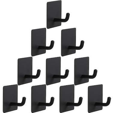 Vanloory Bath Towel Hooks 10 Pack Strong Self Adhesive CoatClothes Hooks No Drilling Sticky Hooks Heavy Duty 304 Stainless Steel Shower Wall Hook for Bathroom Kitchen BedroomMatte Black