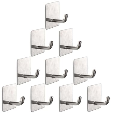 Vanloory Bath Towel Hooks 10 Pack Strong Self Adhesive CoatClothes Hooks No Drilling Sticky Hooks Heavy Duty 304 Stainless Steel Shower Wall Hook for Bathroom Kitchen BedroomBrushed Nickel