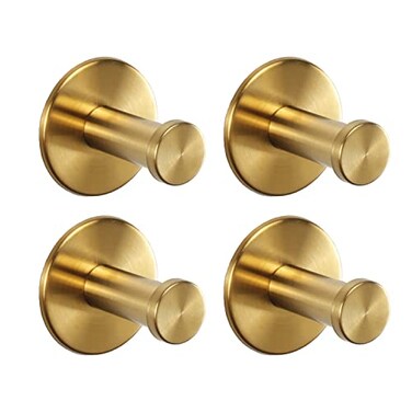 Vanloory Bath Towel Hooks 4 Pack Self Adhesive Coat Hooks Sturdy No Drilling Robe Hook SUS 304 Stainless Steel Heavy Duty Clothes Hanger Wall Hooks for Bathroom Bedroom Kitchen 2 in Gold