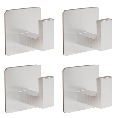 Vanloory Bath Towel Hooks 4 Pack Self Adhesive Square Coat Hooks Sturdy No Drilling Robe Hook Heavy Duty Aluminum Clothes Hanger Wall Hooks for Bathroom Bedroom KitchenSliver 2 in