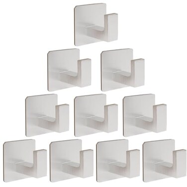 Vanloory Bath Towel Hooks10 Pack Self Adhesive Square Coat Hooks Sturdy No Drilling Robe Hook Heavy Duty Aluminum Clothes Hanger Wall Hooks for Bathroom Bedroom Kitchen 2 in Silver