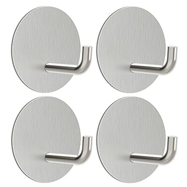 VIS'V VISV Adhesive Hooks Small Metal Shower Wall Stick on Hooks Waterproof 2 Extra Adhesive Strips Round Silver 4 Pcs