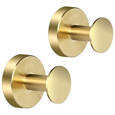 WaaWee 2 Pack Robe Towel Hook Wall Mount Stainless Steel Wall Hook Heavy Duty Clothes Coat Hooks for Bathroom Kitchen Home Storage Gold