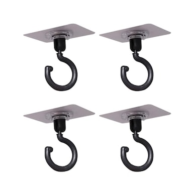 X-SHIYUN XSHIYUN 4 Pack 360Rotating Ceiling Adhesive HookWall Adhesive HooksWaterproof Bathroom Kitchen Heavy Duty Self Adhesive HooksBlack