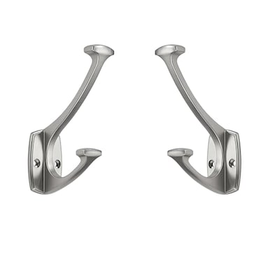 ZAUYX 2 Pack Brushed Satin Nickel Hooks Decorative Heavy Duty Solid Large Coat Hooks for Towel Hanging Coats Robe Wall Mounted Towel Bags Door Back Bathroom Wall Hook