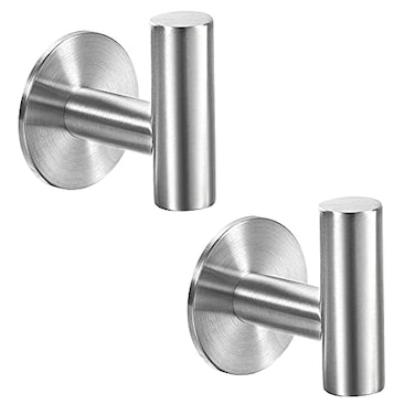 Vuzvuv Adhesive Brushed Nickel SUS304 Stainless Steel Towel Hooks Heavy Duty Waterproof SelfAdhesive Coat Robe Hook for Bathroom Kitchen Hotel 2Pack